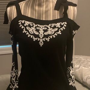 Inc black lightweight sweater w white details.